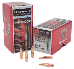 Hornady 2825 InterLock 7mm .284 Caliber 139 Grain Boat Tail Spire Point Bullets, 100 Count