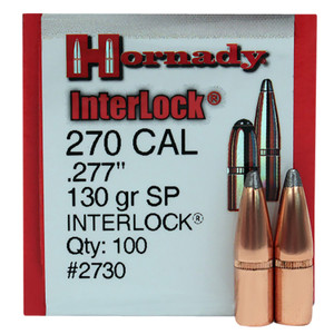 Hornady 2730 InterLock .270 Caliber 130 Grain Spire Point Reloading Bullets, 100 Count
