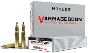 Nosler Varmageddon 110 Grain Flat Base Tipped .308 Winchester Centerfire Rifle Rounds - 20 Rounds per Box