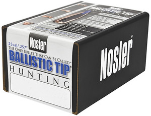 Nosler Ballistic Tip Hunting .25 Caliber 100 Grain Spitzer Reloading Bullets, Part 25100, 50 Count
