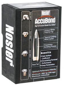 Nosler AccuBond .308 Caliber 165 Grain Spitzer Point Reloading Bullets, Part Number 55602