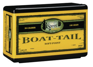 Speer Ammo 2022 .308 Caliber 150 Grain Jacketed Soft Point Boat-Tail Reloading Bullets, 100 Count
