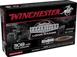 Winchester Ammo S308LR 308 Winchester 168 Grain Nosler AccuBond Long-Range Centerfire Rifle Rounds