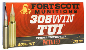 Fort Scott Munitions 308 Winchester 175 Grain Tumble Upon Impact (TUI) Centerfire Rifle Rounds