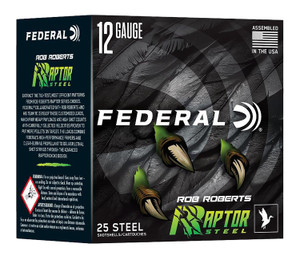 Federal Raptor Series 12 Gauge Shotshell Steel Loads, 3-inch, 1 3/8 oz #2 Shot, 1400 fps, 25 Rounds
