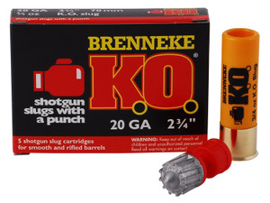 Brenneke K.O. 20 Gauge Slug Shots - 2.75 inch, 3/4 oz, 1550 fps for Hunting