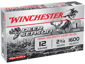 Winchester Ammo X12DS Deer Season 12 Gauge Slug Ammunition, 1 1/8 oz, 1600 fps, 5 Rounds per Box