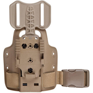 Safariland Model 6004-27 Single Strap Leg Shroud with Drop Flex Adapter and QLS 22 in Coyote Brown