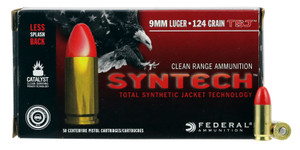 Federal AE9SJ2 9mm Luger Syntech Total Jacket Flat Nose Target Shooting Ammunition, 124 Grain, Box of 50