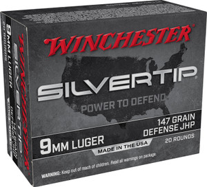Winchester Ammo W9MMST2 9mm Luger 147 Grain Silvertip Jacketed Hollow Point Handgun Rounds, 20 Rounds per Box