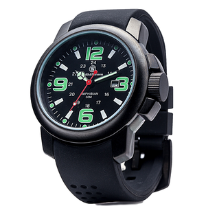 Smith & Wesson Amphibian Commando Watch - Tactical 46mm Black Titanium Case with Glow-in-the-Dark Hands and Rubber Strap