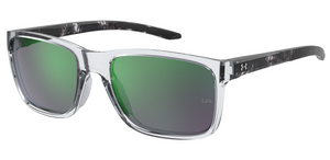 Under Armour UA Hustle Sports Sunglasses with Green Mirror Lenses, Crystal Black Frame