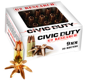 G2 Research Civic Duty 9mm Luger Copper Expansion Self-Defense Rounds - 20/25 Box