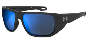 Under Armour UA Attack 2 Large/XL Full-Rim Wrap Sunglasses with Impact-Resistant ANSI Z87.1 Lenses, Shiny Black Frame and Blue Mirror Lenses