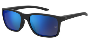 Under Armour UA Hustle Matte Black Polarized Blue Mirror Sunglasses (Part No. UA 0005S 001T-JY)