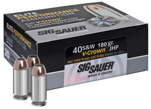 Sig Sauer E40SW220 V Crown Jacketed Hollow Point 180-Grain Centerfire Handgun Rounds for Home Defense