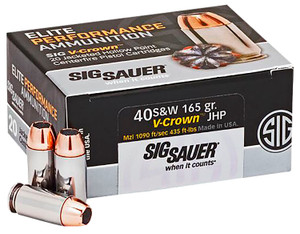 Sig Sauer E40SW1-20 V Crown Jacketed Hollow Point 165 gr Centerfire Handgun Rounds for Home Defense