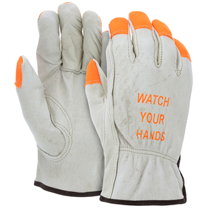 MCR Safety 3413HVIS Ind Grade Pig Leather Driver Gloves with Hi-Visibility Features, Small