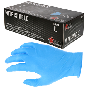 MCR Safety 6015L 4 Mil Powder-Free Nitrile Gloves - Large, Food Safe, Industrial & Food Service Grade