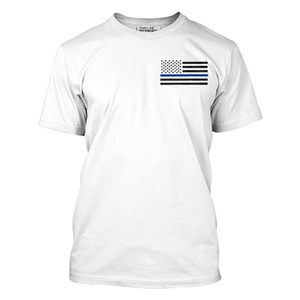 Thin Blue Line Men's Small White T-Shirt with American Flag Design