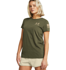 Under Armour Women's UA Freedom Banner T-Shirt - Marine OD Green/Desert Sand, Small