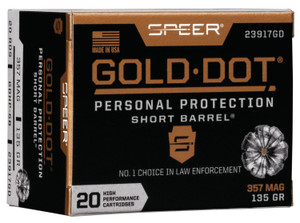 Speer Ammo Gold Dot 357 Magnum 135 Grain Hollow Point Centerfire Handgun Rounds (Part #23917GD)