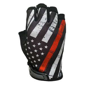 Industrious Handwear Red Line Flag Half Finger Gloves – Small, Breathable Jersey Knit with Reinforced Palms
