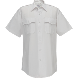 Flying Cross Duro Poplin Short Sleeve Shirt with Sewn-In Creases - Size 15.5, White