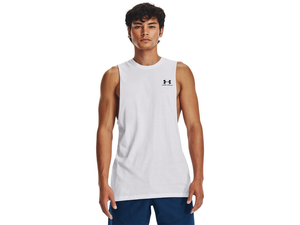 Under Armour Men's UA Sportstyle Left Chest Cut-Off Tank in White, X-Large
