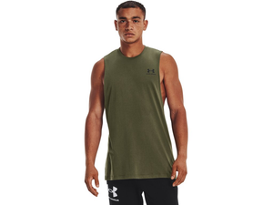 Under Armour Men's UA Sportstyle Left Chest Cut-Off Tank in Marine OD Green, Size Medium