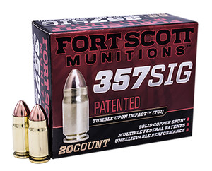Fort Scott Munitions 357 Sig TUI 95-Grain Solid Copper Spun Handgun Ammo - Home Defense