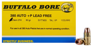Buffalo Bore Ammunition 27H20 380 ACP +P Barnes TAC-XP Lead-Free 80 Grain Centerfire Handgun Rounds