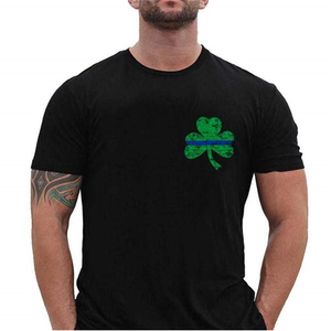 Thin Blue Line St. Patrick's Day T-Shirt for Men - Small Black Shamrock Design