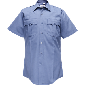 Flying Cross Duro Poplin Short Sleeve Shirt with Sewn-In Creases, Size 16.5, Marine Blue