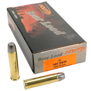 HSM 460 S&W Magnum Centerfire Handgun Rounds - 325 Grain Wide Flat Nose for Hunting (20 Rounds per Box, 25 Boxes per Case)
