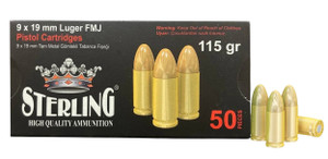 Global Ordnance LLC Sterling 8698779955748 9mm 115 Grain FMJ Centerfire Handgun Rounds
