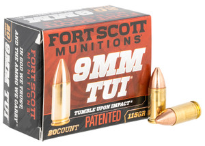 Fort Scott Munitions 9mm Luger TUI Ammo - 115 Grain Solid Copper Spun for Home Defense