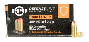 PPU PPD92 9mm Luger Jacketed Hollow Point Handgun Ammunition - 147 Grains, 50 Rounds per Box