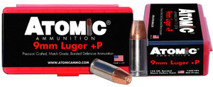 Atomic 00454 9mm Luger Bonded Match Hollow Point Ammunition – 124 Grain +P Self-Defense Rounds