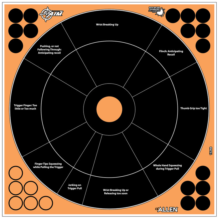 Allen Company EZ Aim Adhesive Splash Reactive Bullseye Paper Targets - 12x12 inches, 5 Pack