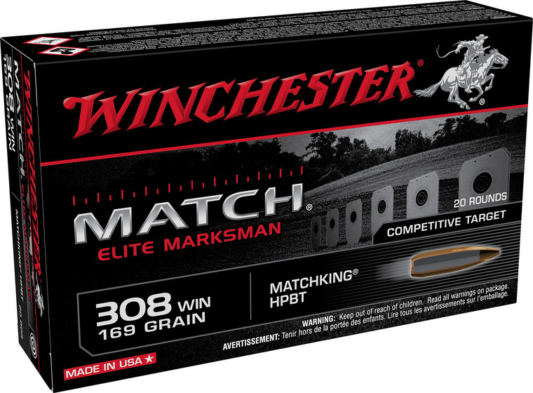 Winchester Ammo S308M2 308 Winchester Sierra MatchKing BTHP 169 Grain Centerfire Rifle Rounds - Target Shooting