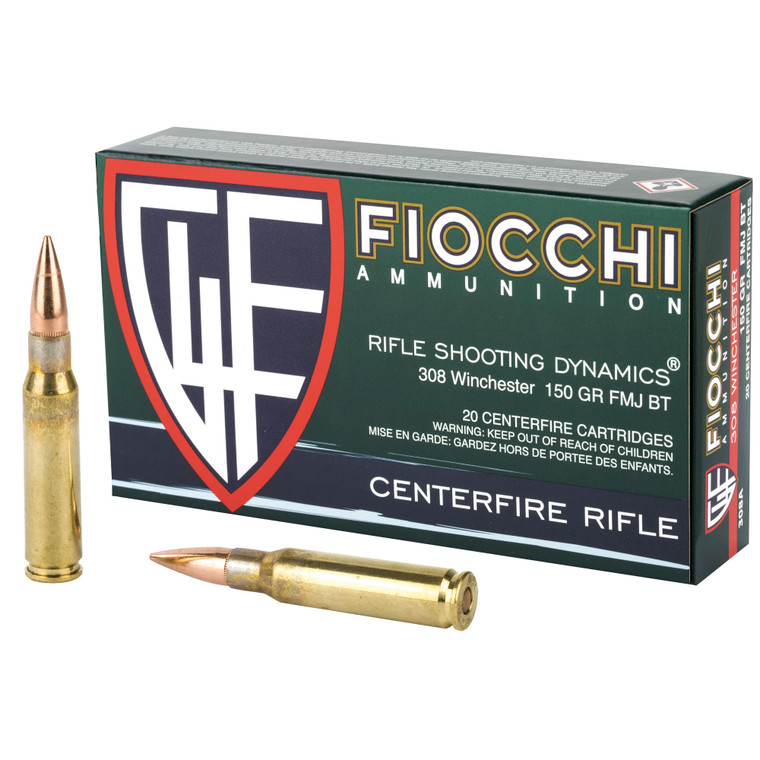 Fiocchi Ammunition 308 Winchester 150 Grain FMJ Boat Tail - Reliable Rifle Rounds