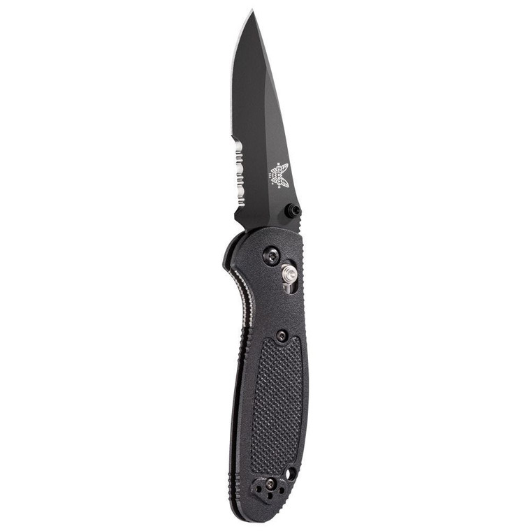 Benchmade Mini Griptilian 556SBK-S30V Serrated Drop Point Folding Knife with Black Handle