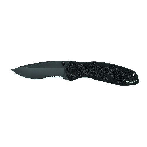 Kershaw Blur 1670GBBLKST Drop Point Serrated Folding Knife with SpeedSafe Assist, DLC Black Blade