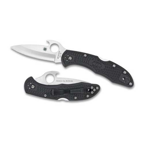 Spyderco Delica 4 C11PGYW Fixed Drop Point Folding Knife with Gray FRN Handle and Satin Wave Blade