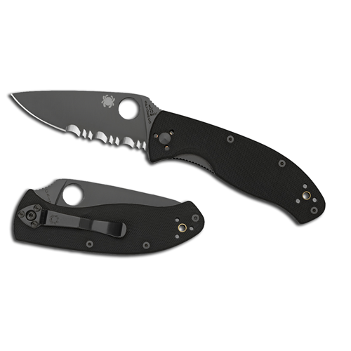 Spyderco Tenacious C122GBBKPS Tactical Folding Knife with Black Serrated Blade and G-10 Handle