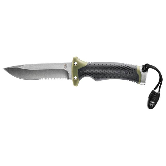 Gerber Gear Ultimate Survival Knife with Half Serrated Blade, Emergency Whistle, and Firestarter