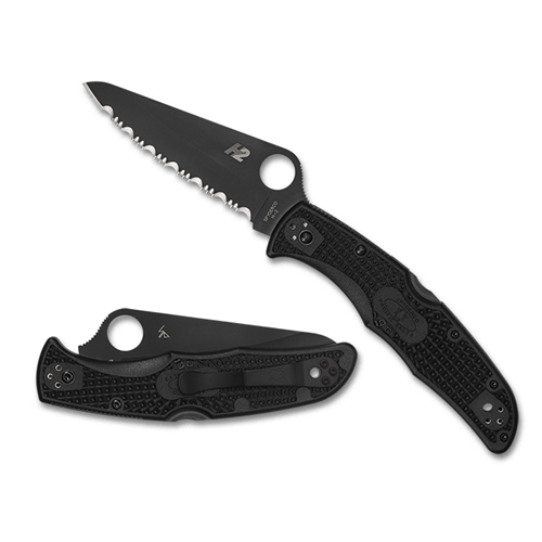 Spyderco Pacific Salt 2 Black Blade - Lightweight, Corrosion-Resistant Folding Knife with Bi-Directional Textured Handle