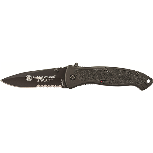 Smith & Wesson Medium Magic Assisted Opening Knife – Serrated Blade, Spring Assist, Automatic Button Deployment