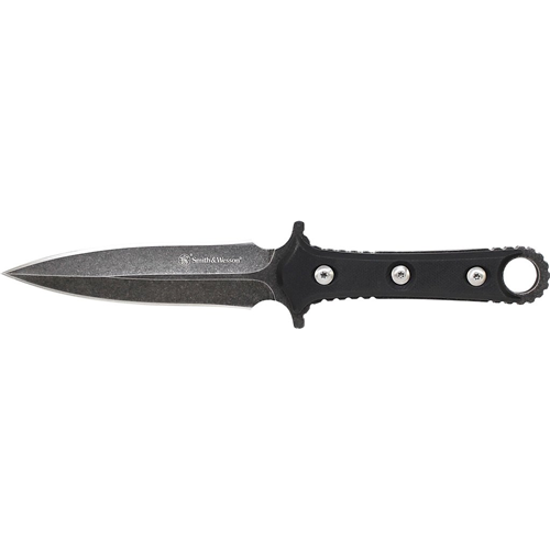 Smith & Wesson SWF606 Fixed Blade Knife with Black G10 Handle and Leather Sheath